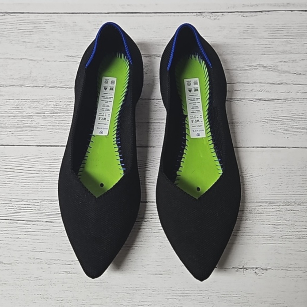 Rothys The Point Black Pointed Toe Flats Blue Edg… - image 2